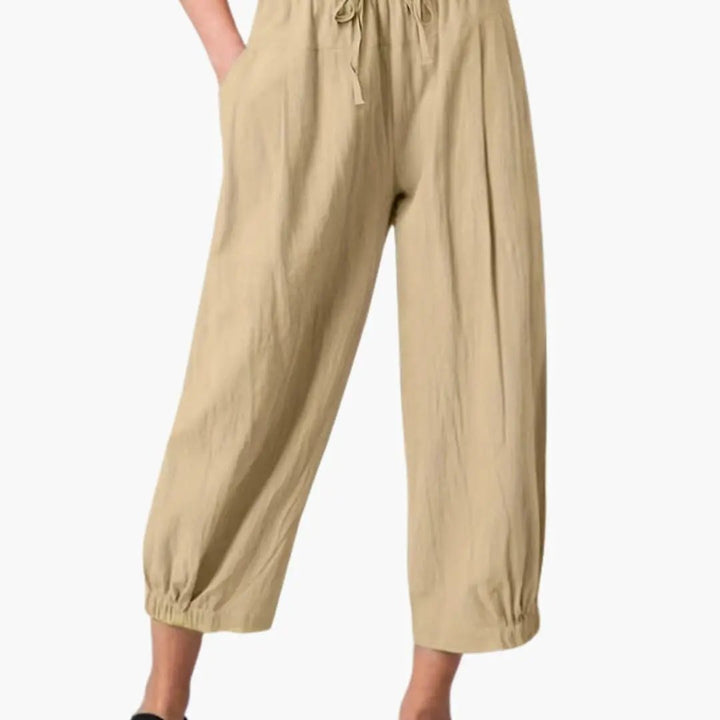 Women’s Summer Pants with Elastic Waistband and Cuffed Hem
