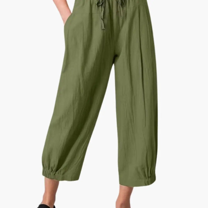 Women’s Summer Pants with Elastic Waistband and Cuffed Hem