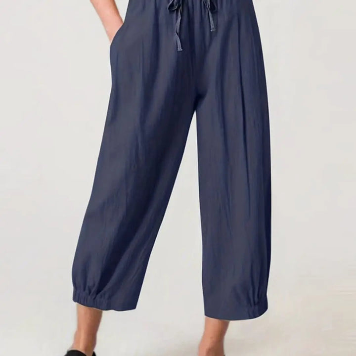 Women’s Summer Pants with Elastic Waistband and Cuffed Hem