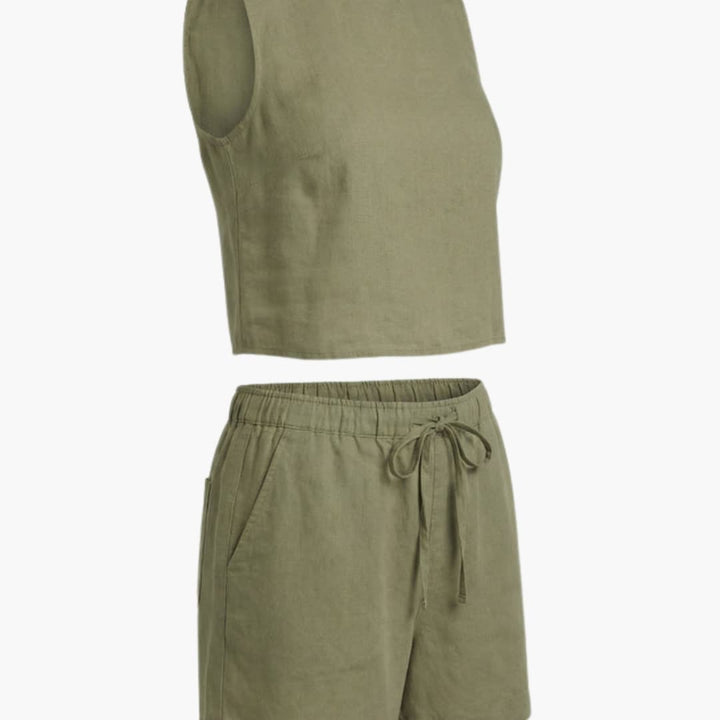 Women’s Summer Shorts Set – Short Sleeve Top and Elastic Waist Shorts