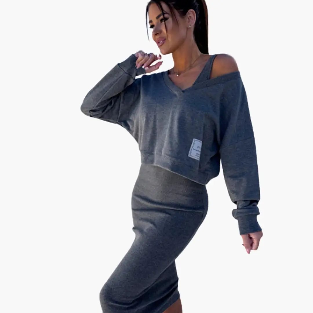 Women’s Sweatshirt Dress with Long Sleeves and Straight Hem