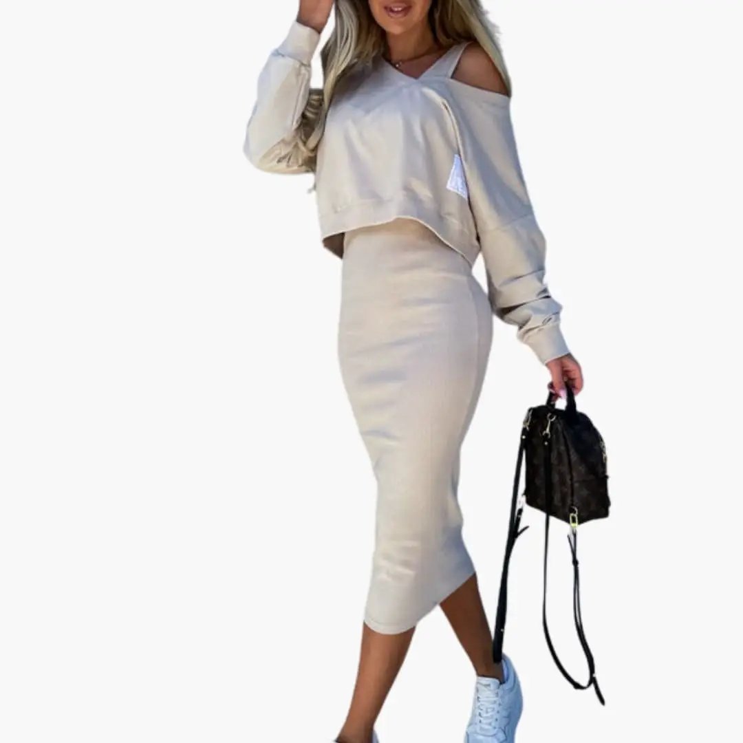 Women’s Sweatshirt Dress with Long Sleeves and Straight Hem