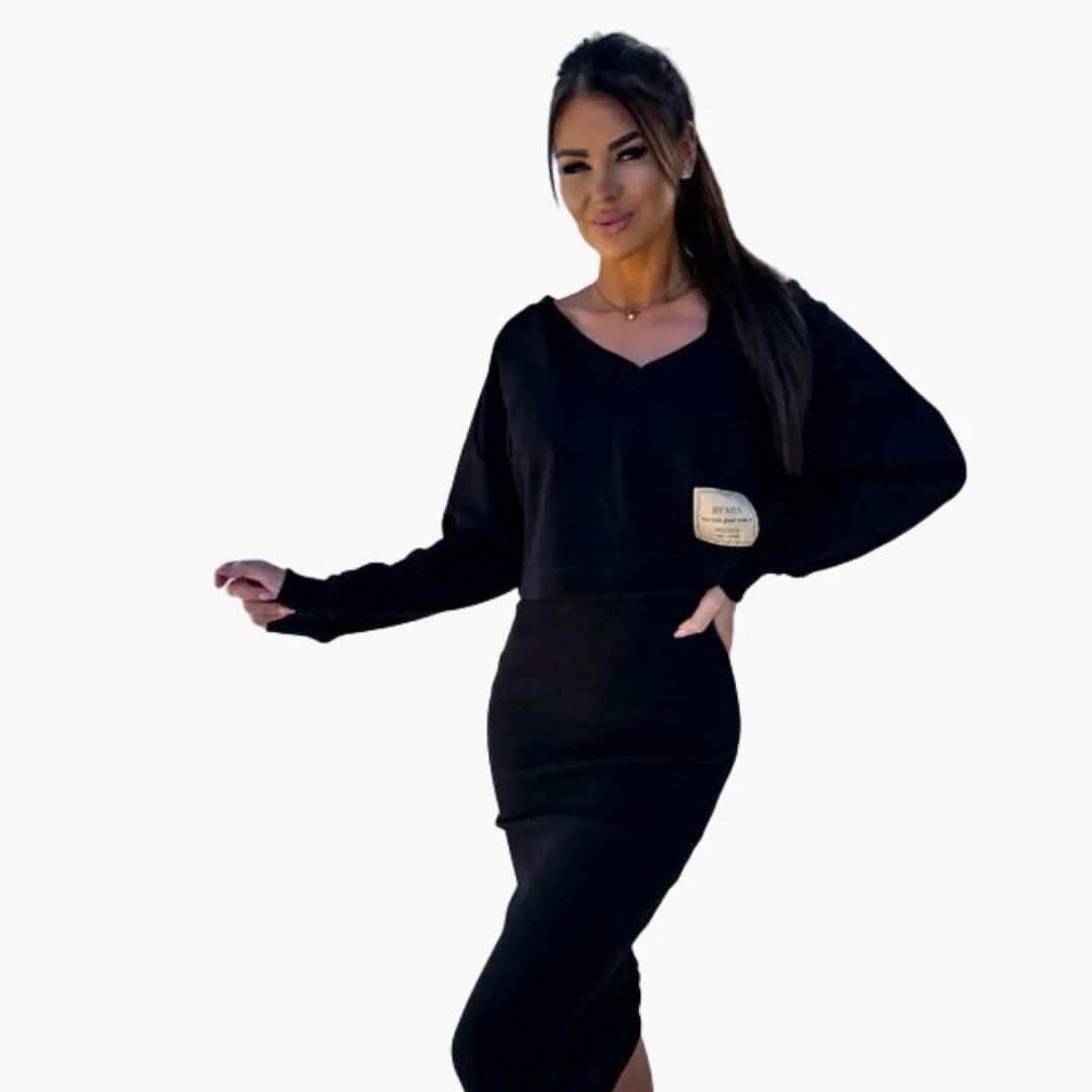 Women’s Sweatshirt Dress with Long Sleeves and Straight Hem