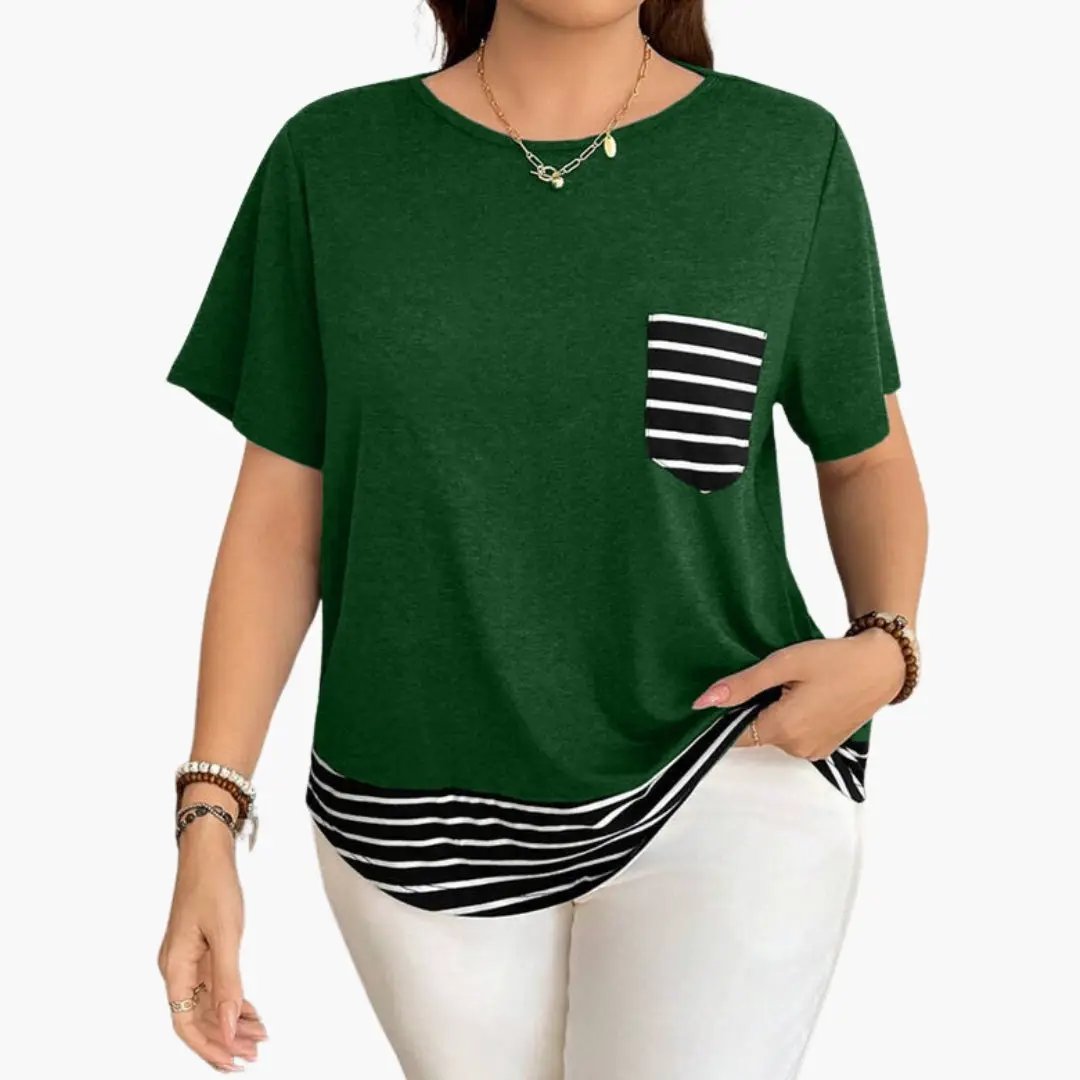 Women’s T-Shirt with Chest Pocket and Striped Hem
