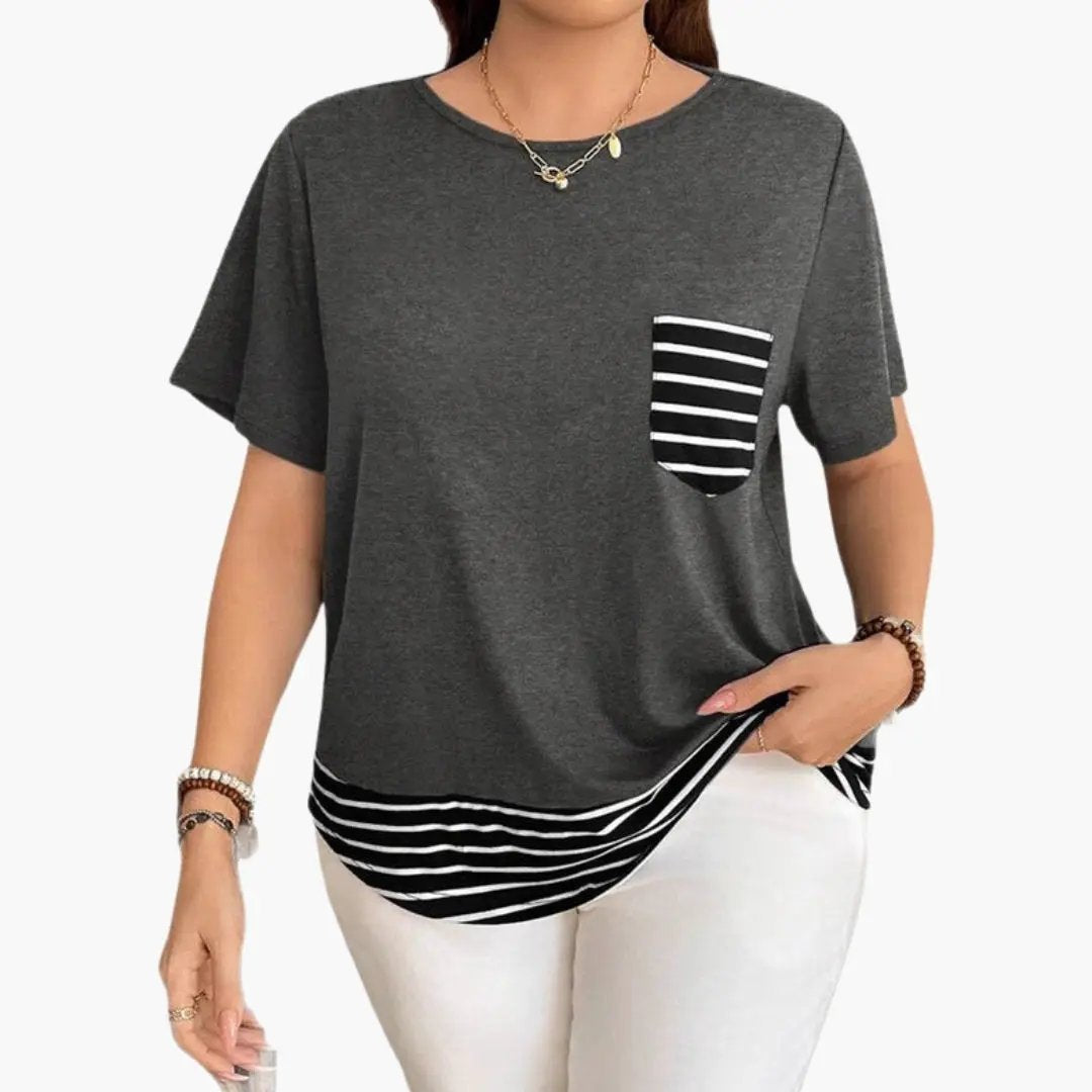 Women’s T-Shirt with Chest Pocket and Striped Hem