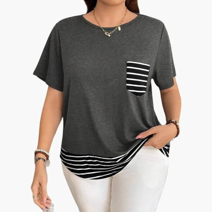 Women’s T-Shirt with Chest Pocket and Striped Hem