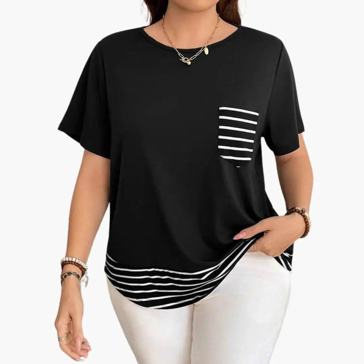 Women’s T-Shirt with Chest Pocket and Striped Hem