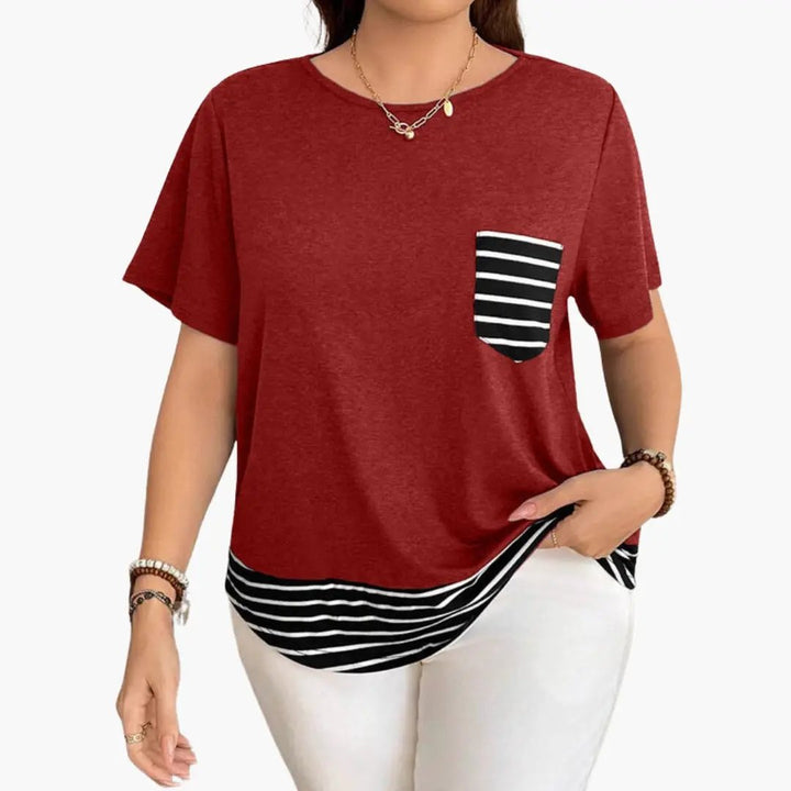 Women’s T-Shirt with Chest Pocket and Striped Hem