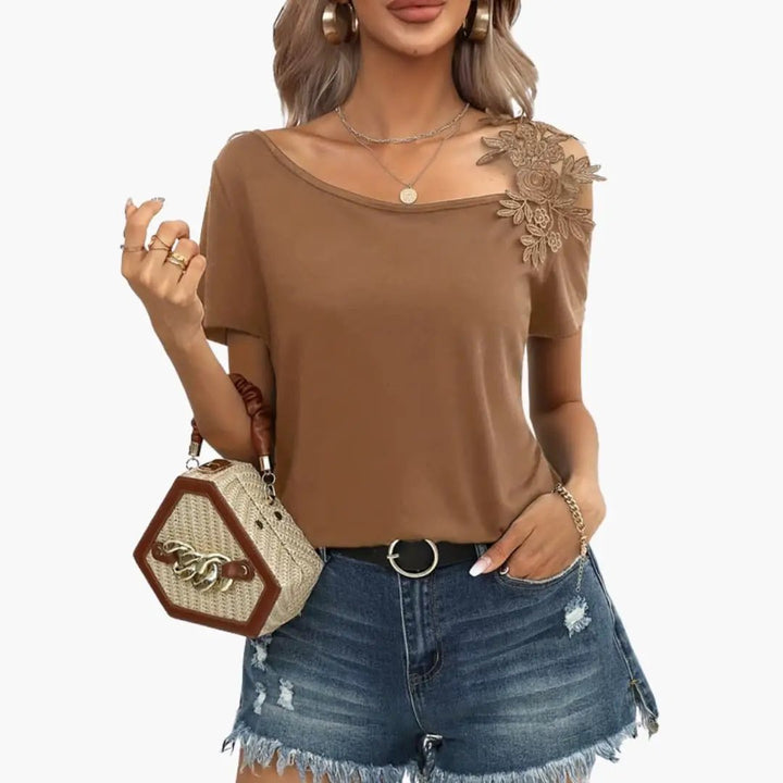 Women’s T-Shirt with Floral Embroidery and Short Sleeves