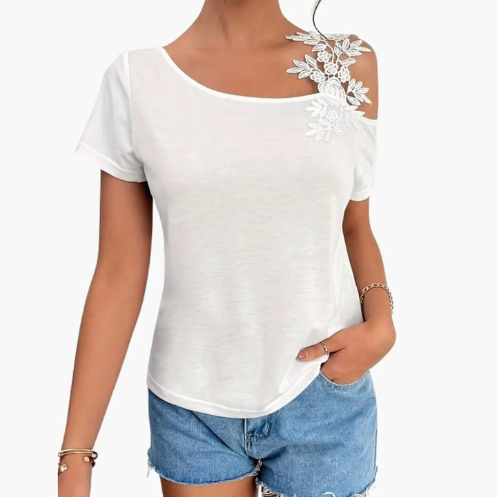 Women’s T-Shirt with Floral Embroidery and Short Sleeves