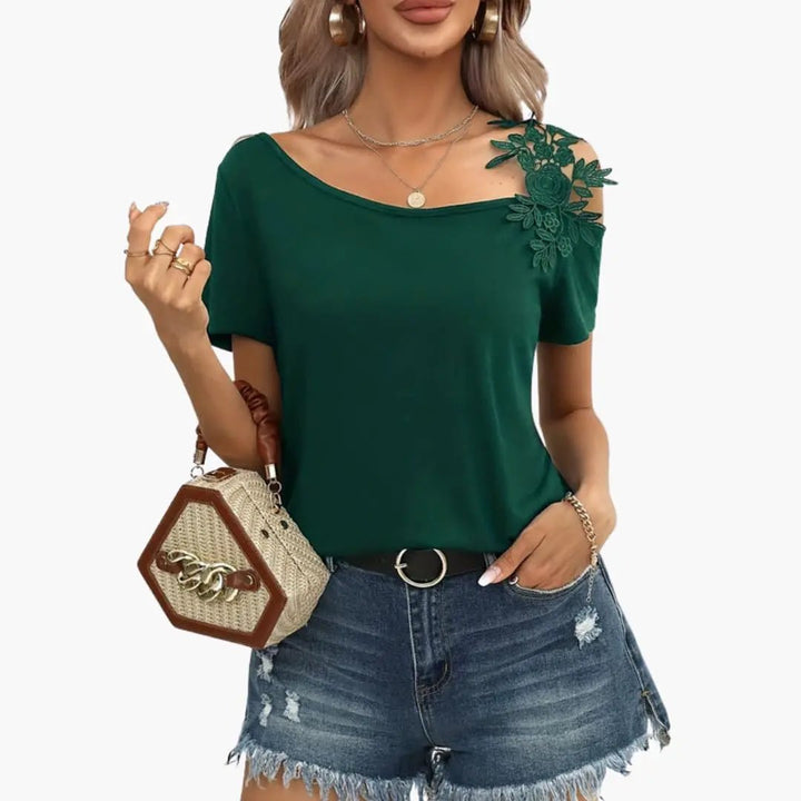 Women’s T-Shirt with Floral Embroidery and Short Sleeves