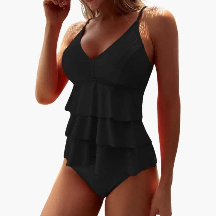 Women’s Tankini Set with Adjustable Straps and Elastic Waist Bottom