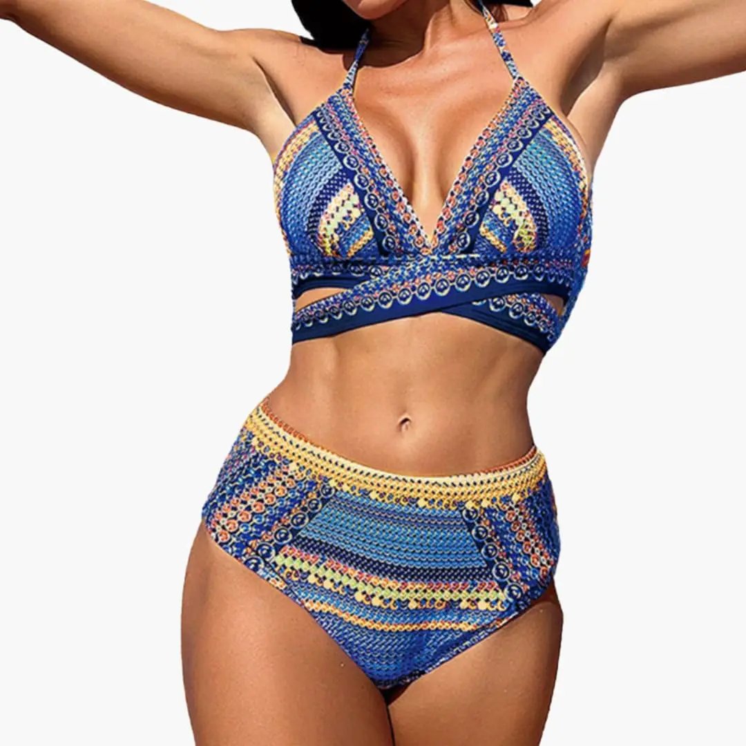 Women’s Three-Piece High-Waisted Bikini Set with Cross Strap Back