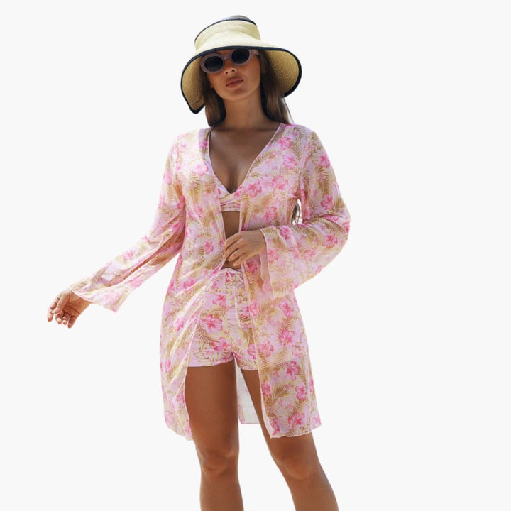 Women’s Three-Piece Printed Bikini Set with Padded Top