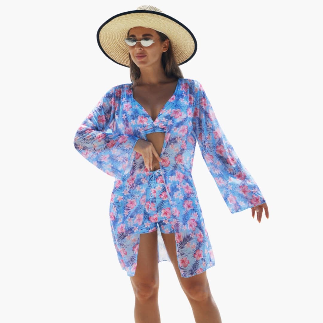 Women’s Three-Piece Printed Bikini Set with Padded Top
