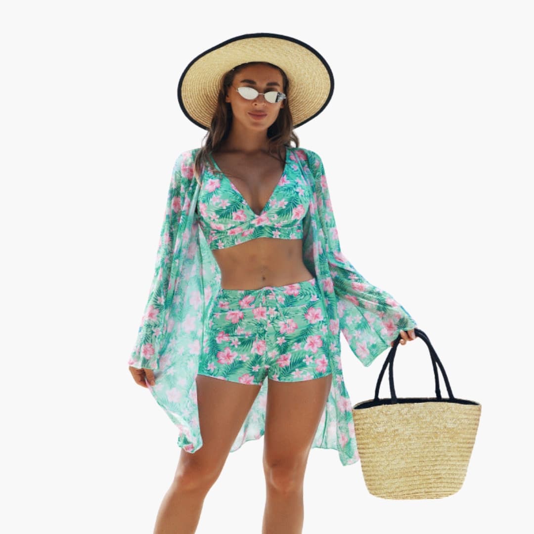 Women’s Three-Piece Printed Bikini Set with Padded Top