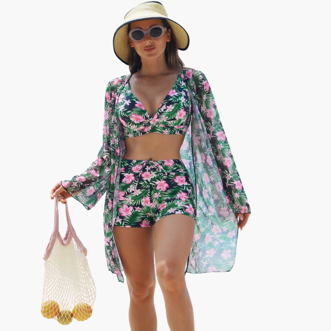 Women’s Three-Piece Printed Bikini Set with Padded Top