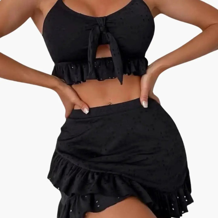 Women’s Two-Piece Ruffle Bikini Set with High-Waisted Skirt