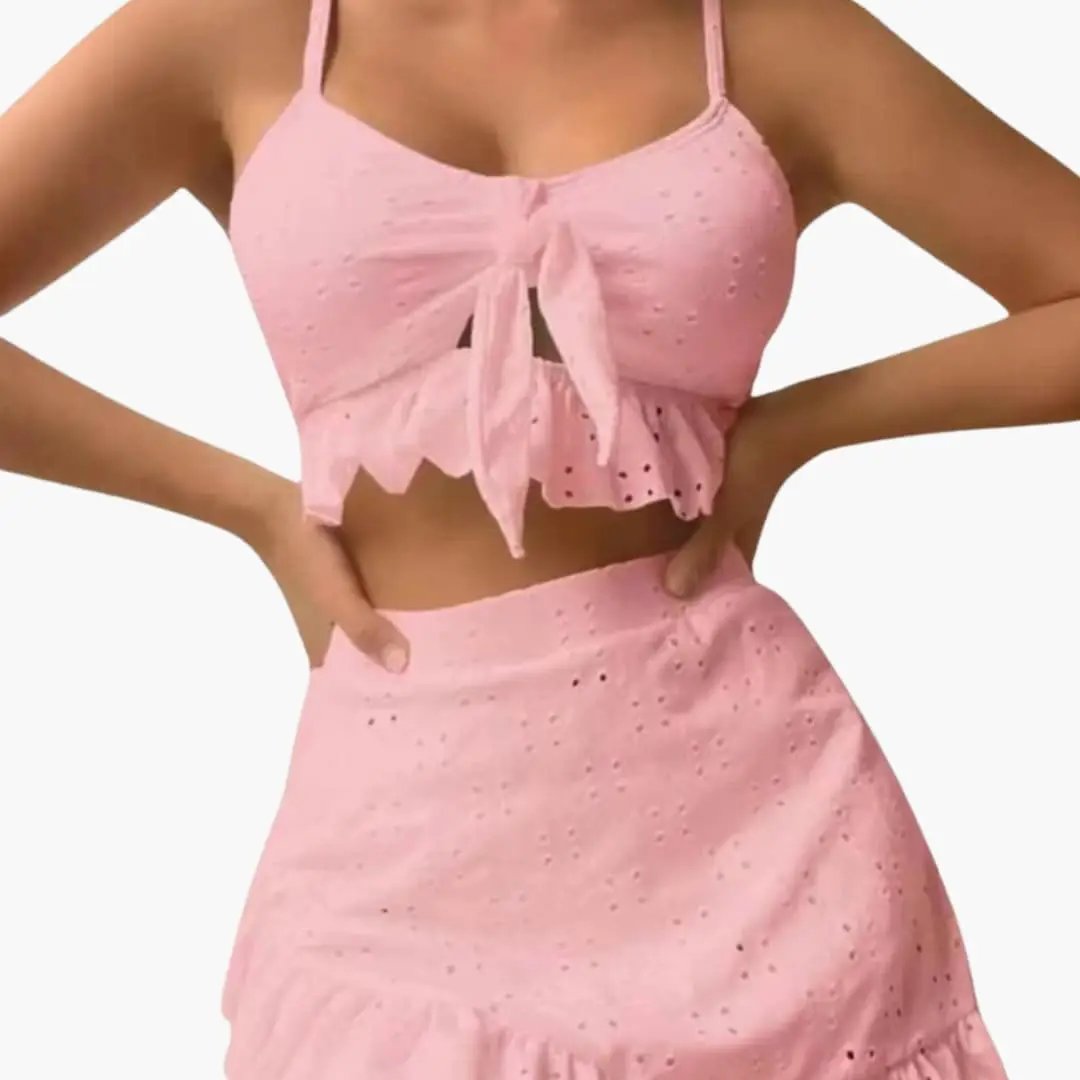 Women’s Two-Piece Ruffle Bikini Set with High-Waisted Skirt