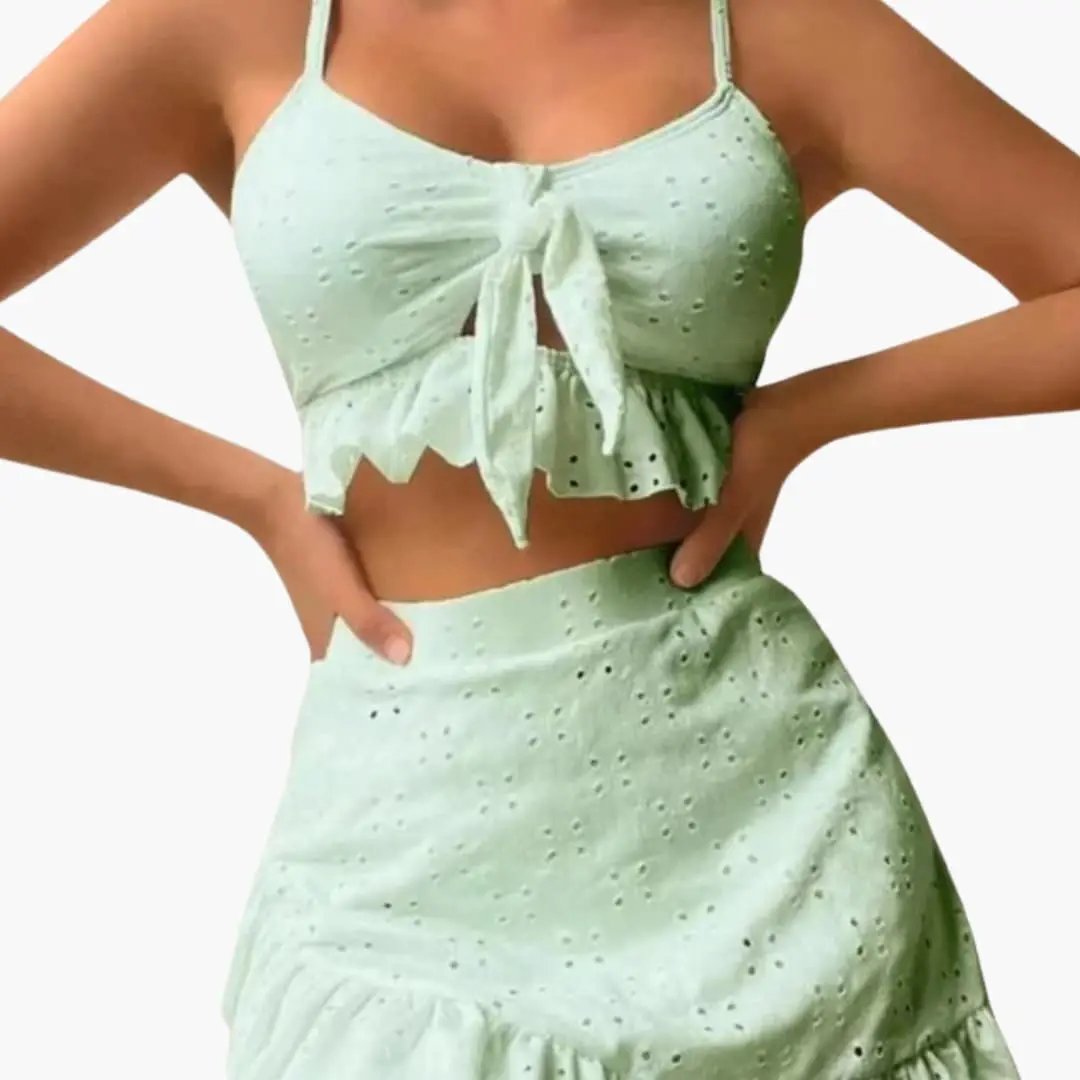 Women’s Two-Piece Ruffle Bikini Set with High-Waisted Skirt