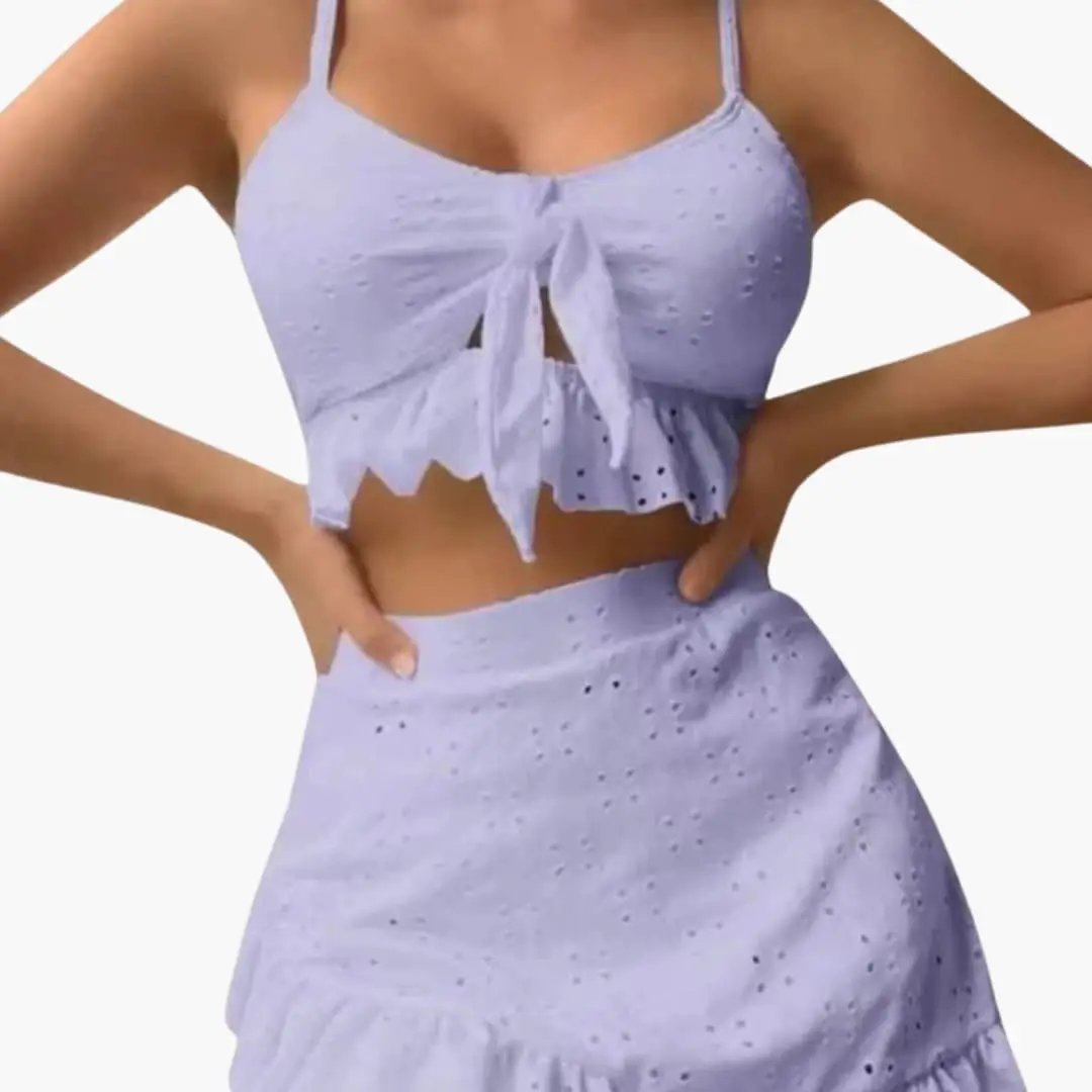 Women’s Two-Piece Ruffle Bikini Set with High-Waisted Skirt