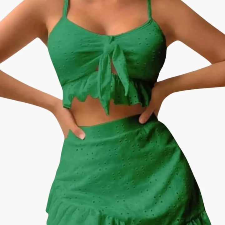 Women’s Two-Piece Ruffle Bikini Set with High-Waisted Skirt