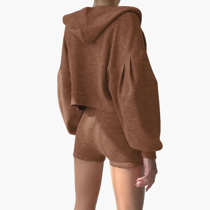 Women’s Three-Piece Set with Crop Top - Hoodie - and Shorts