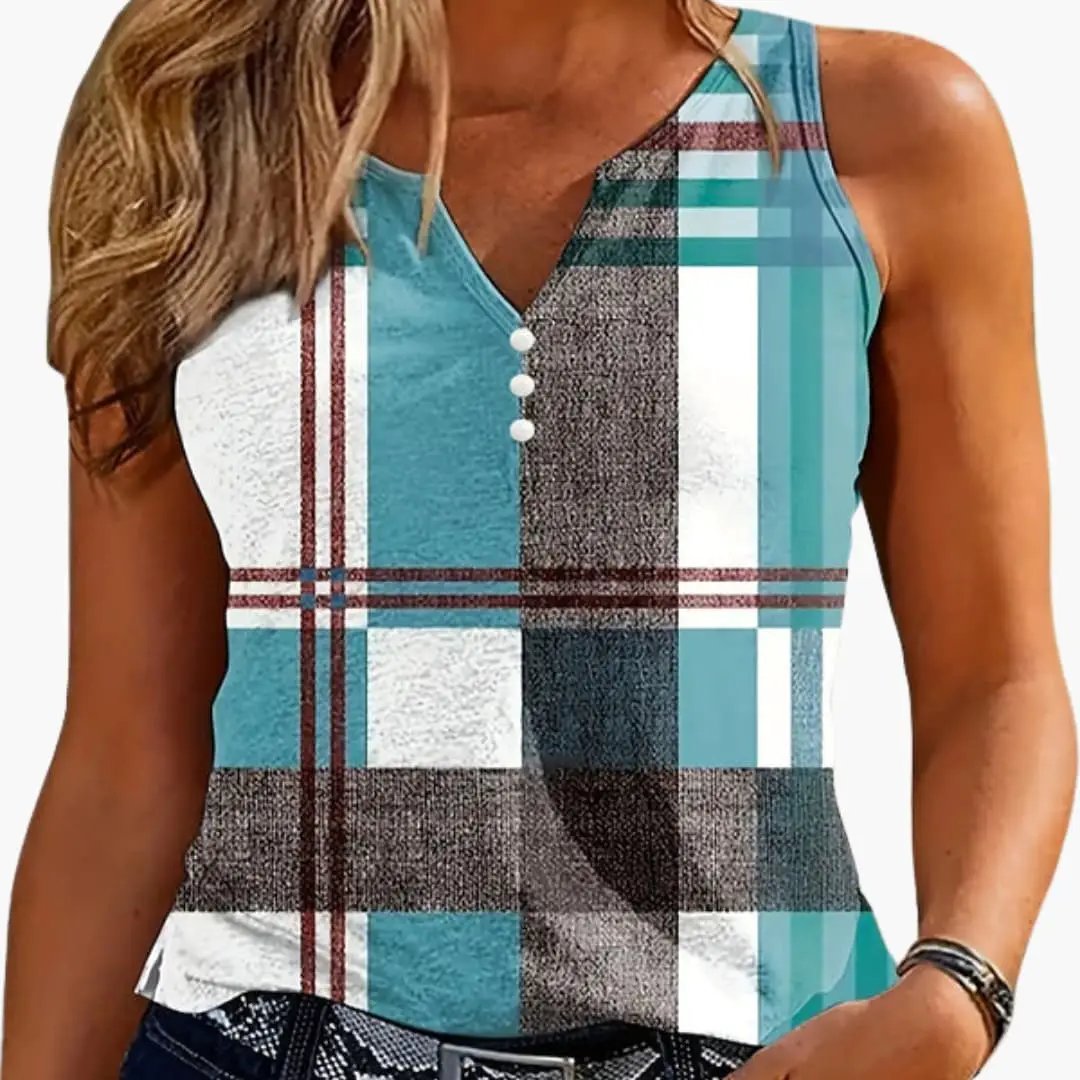 Women's Top with V-Neck and Button Detail