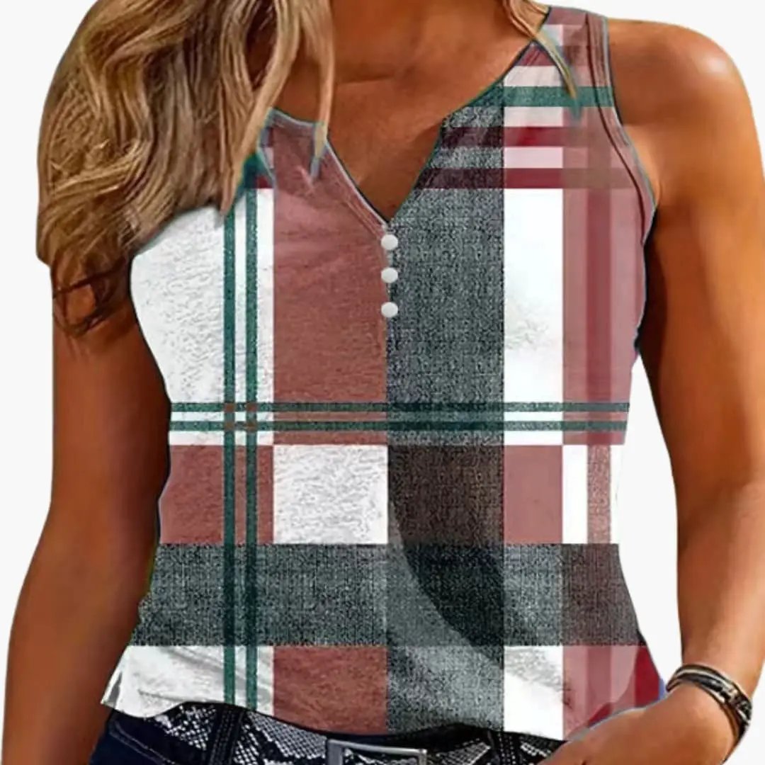 Women's Top with V-Neck and Button Detail