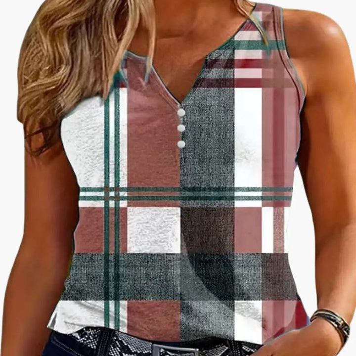 Women's Top with V-Neck and Button Detail