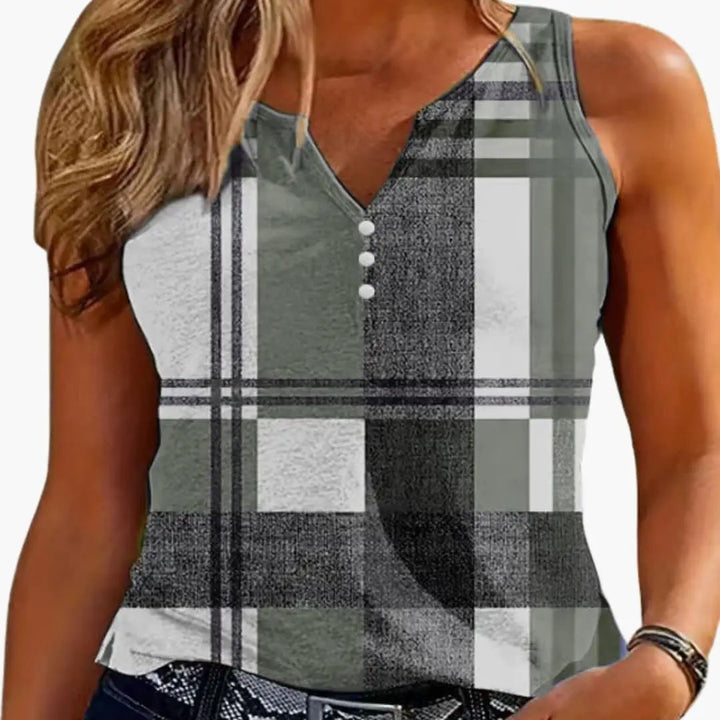 Women's Top with V-Neck and Button Detail