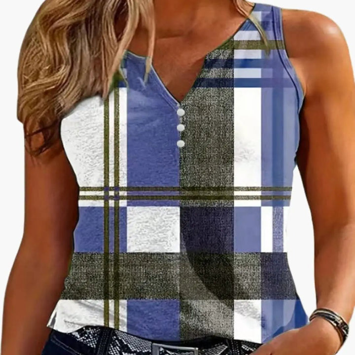 Women's Top with V-Neck and Button Detail