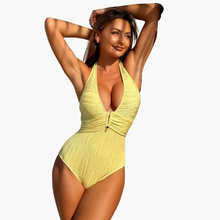 Women’s Triangle Neck One-Piece Swimsuit with Padded Cups