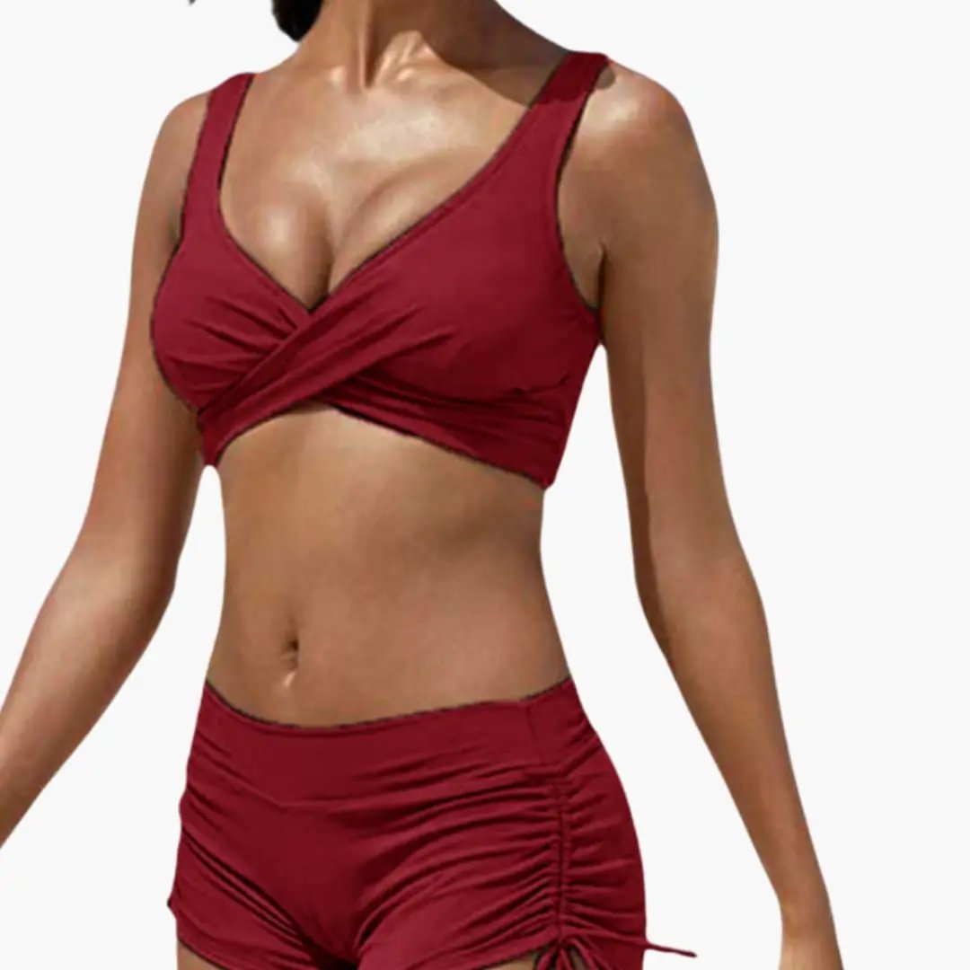 Women’s Twist Front Bikini Set with Swim Shorts