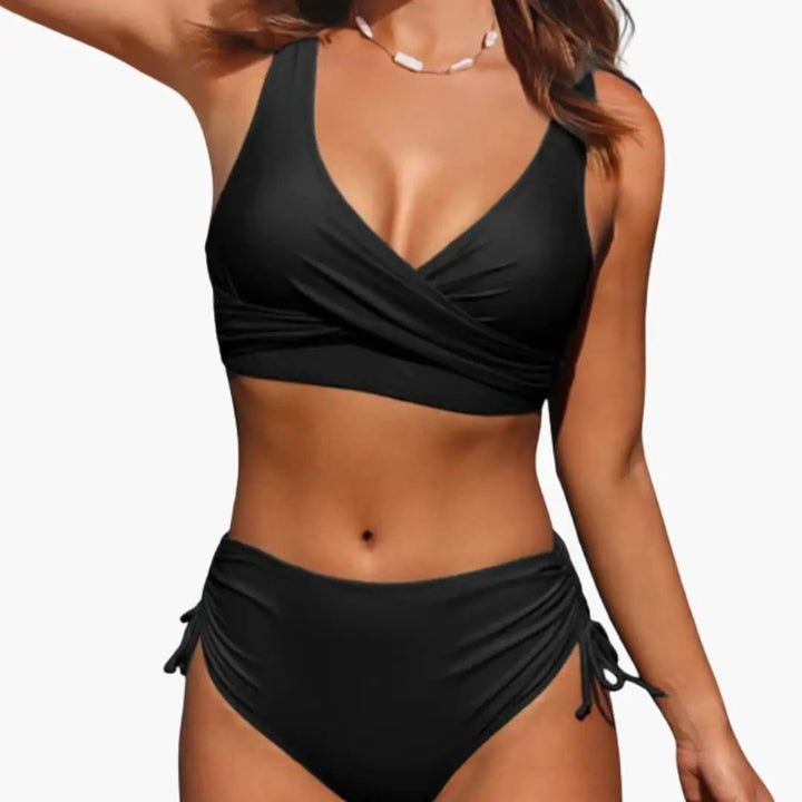 Women’s Two-Piece Bikini Set with Adjustable Straps and Mid-Rise Bottom