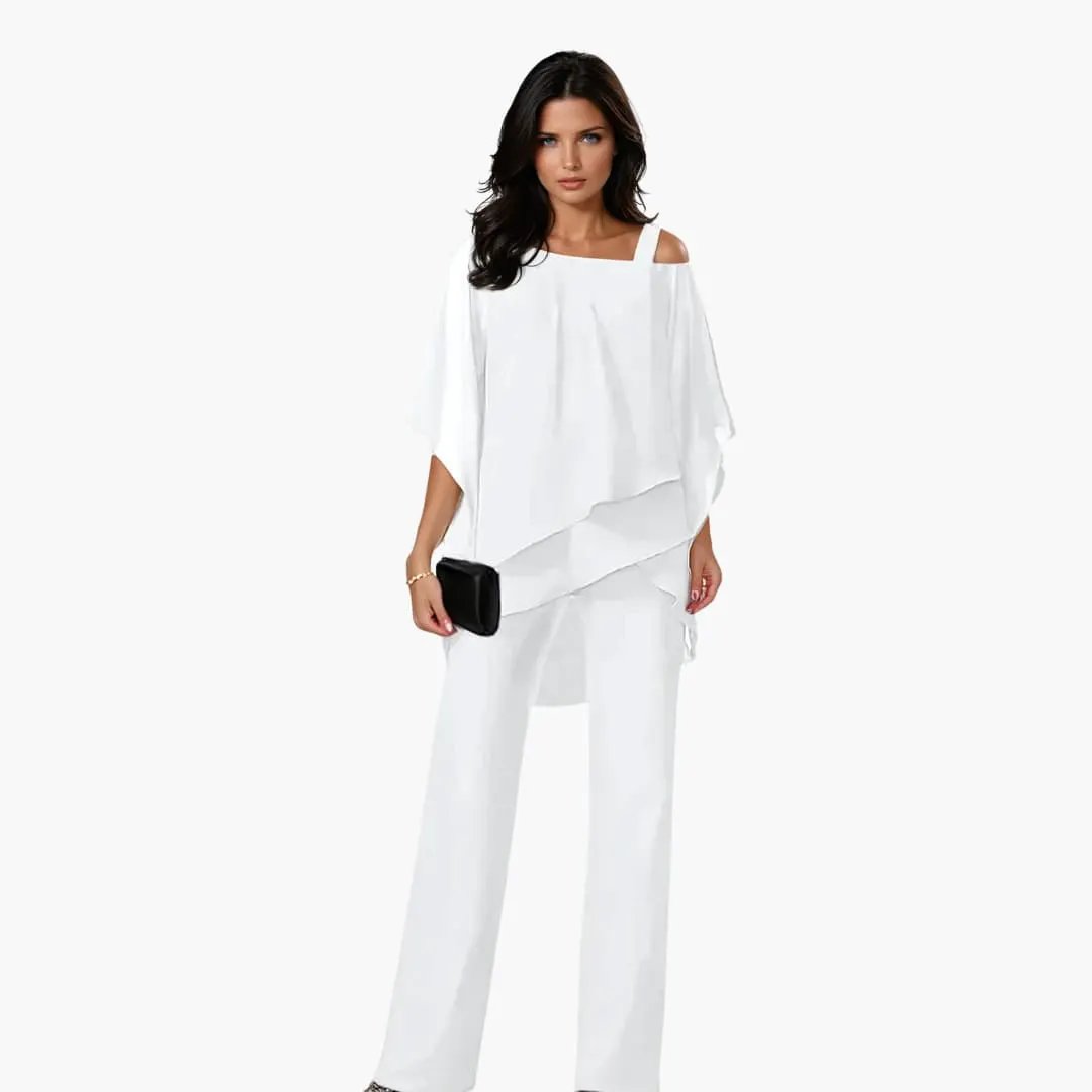 Women's Two-Piece Outfit Asymmetrical Layered Top and Wide Leg Pants Set