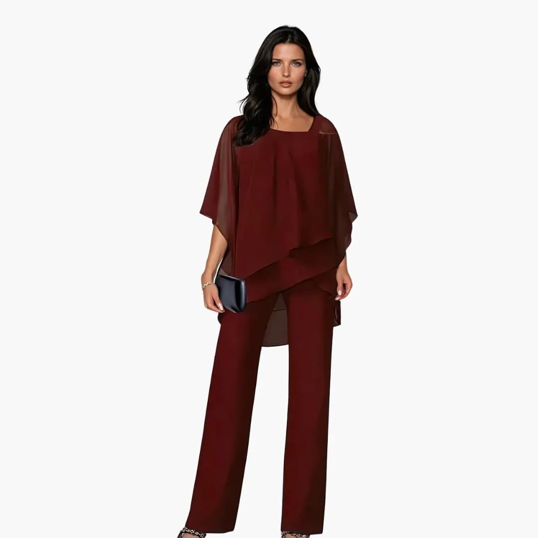 Women's Two-Piece Outfit Asymmetrical Layered Top and Wide Leg Pants Set