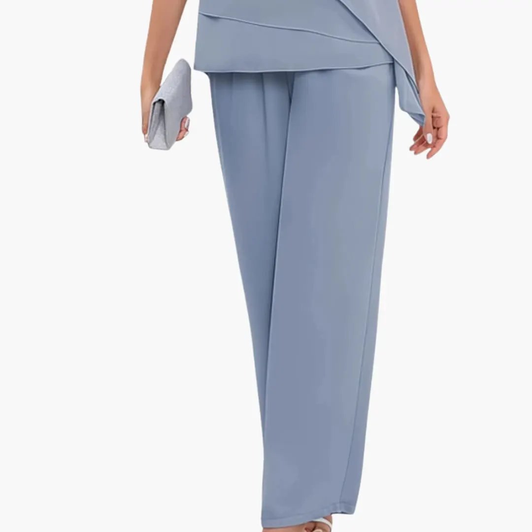 Women’s Two-Piece Outfit Set Short Sleeve Top & Straight Leg Pants Set