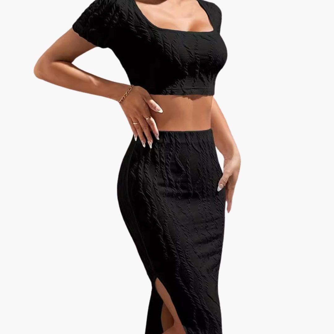 Women's Two-Piece Set with Square Neck Top and Maxi Skirt