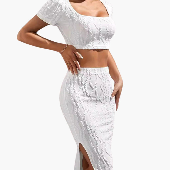 Women's Two-Piece Set with Square Neck Top and Maxi Skirt
