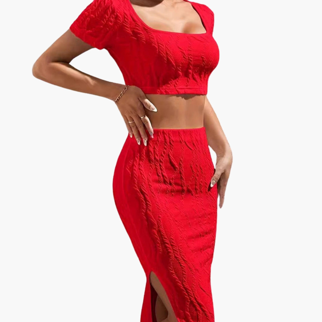 Women's Two-Piece Set with Square Neck Top and Maxi Skirt