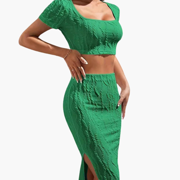 Women's Two-Piece Set with Square Neck Top and Maxi Skirt