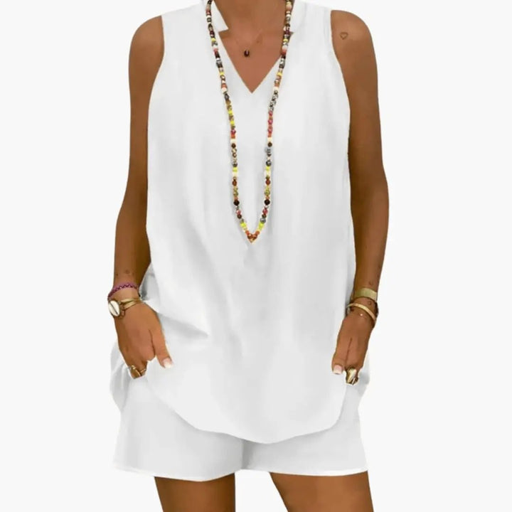 Women’s Two-Piece Tunic and Pants Set – Longline Round Neck Top with Full-Length Pants