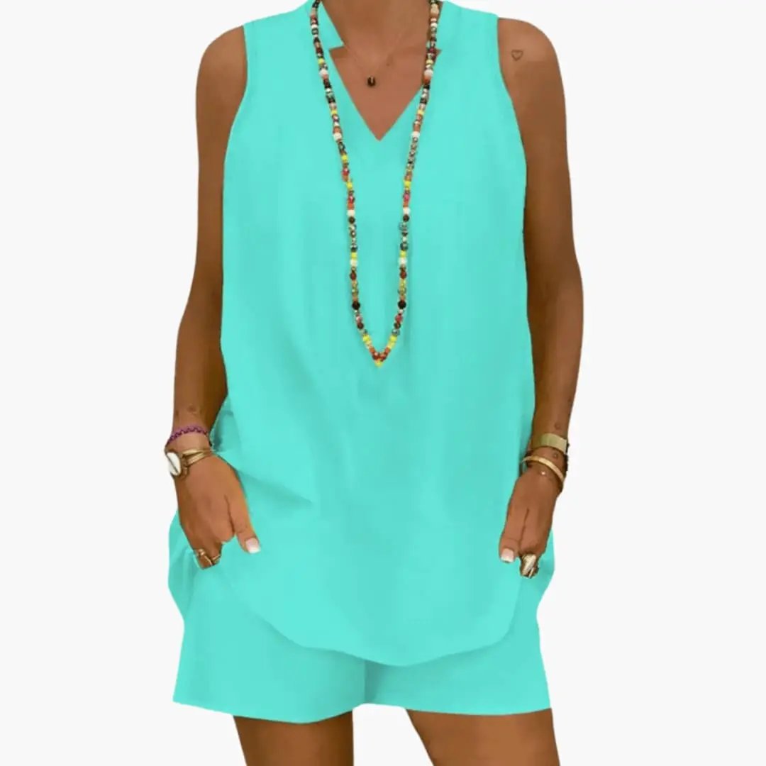 Women’s Two-Piece Tunic and Pants Set – Longline Round Neck Top with Full-Length Pants
