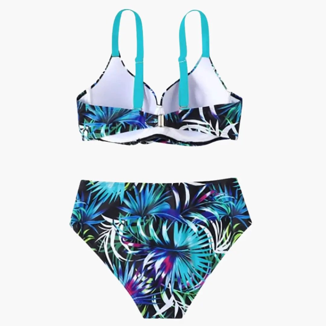 Women’s Underwire High-Waisted Tropical Print Bikini Set