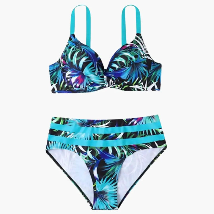 Women’s Underwire High-Waisted Tropical Print Bikini Set