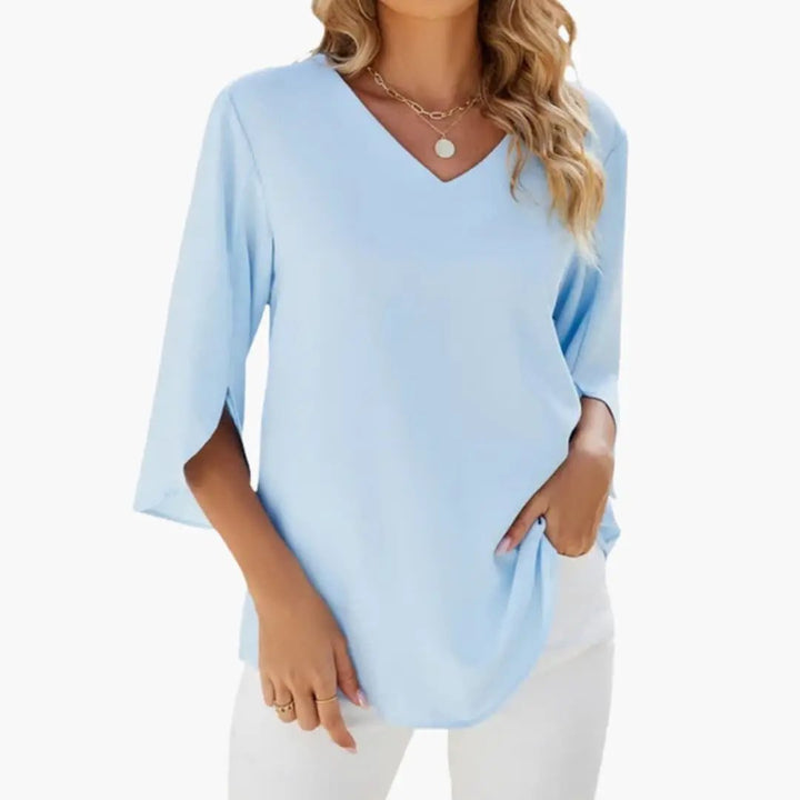 Women’s V-Neck 3/4 Sleeve Blouse – Woven Top
