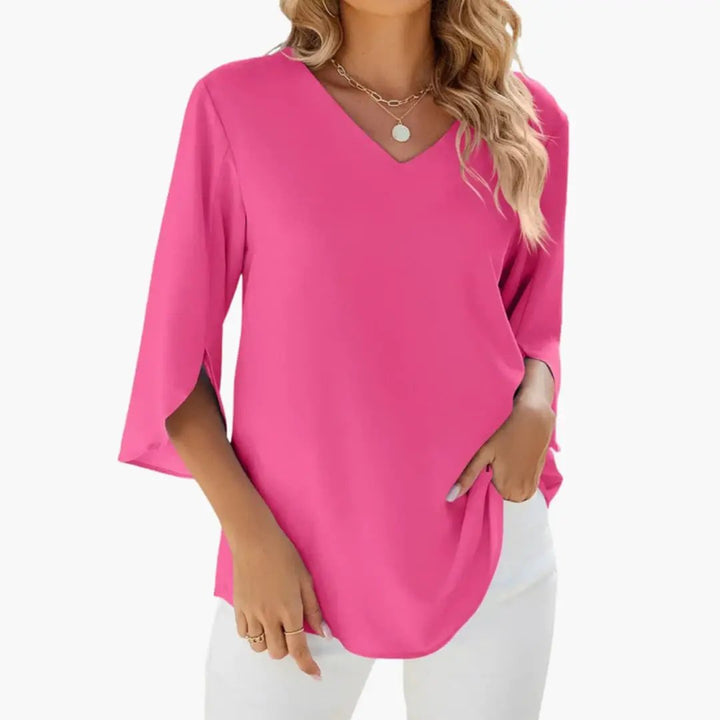 Women’s V-Neck 3/4 Sleeve Blouse – Woven Top