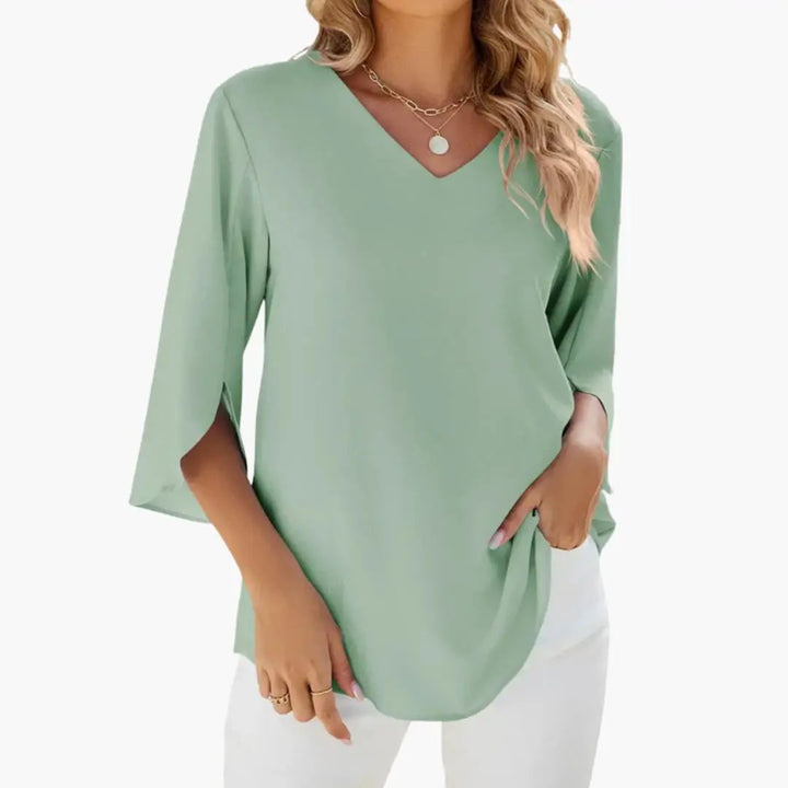 Women’s V-Neck 3/4 Sleeve Blouse – Woven Top