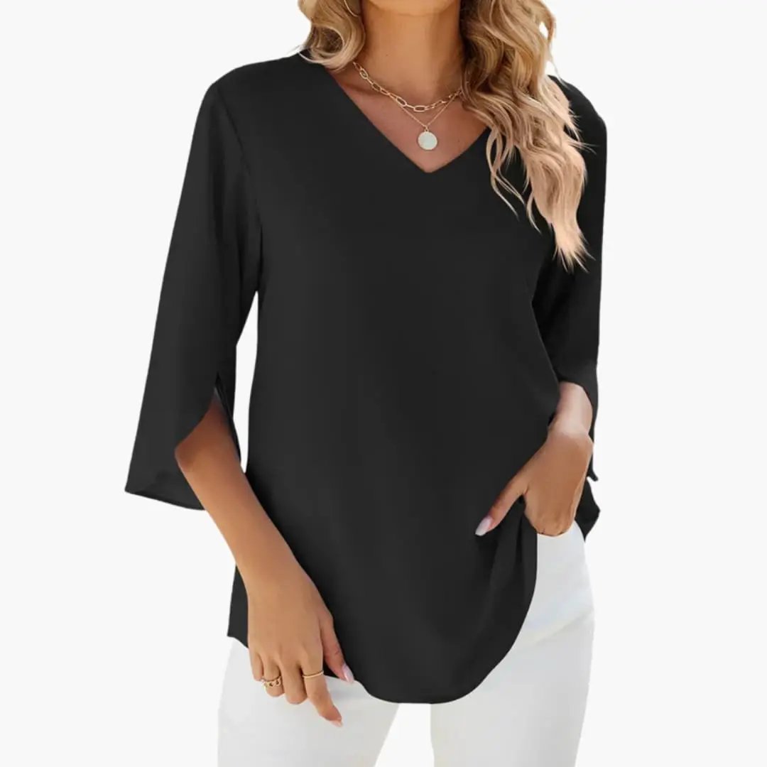 Women’s V-Neck 3/4 Sleeve Blouse – Woven Top